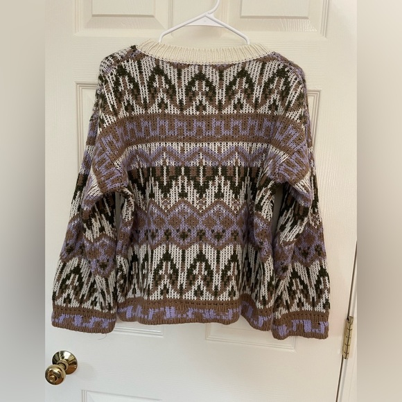Anthropologie Fabiana Knit Fair Isle Wool Chunky Boxy Sweater Purple Size Small - Picture 3 of 5